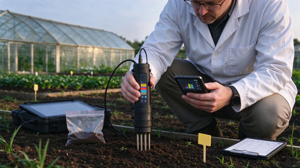 Close-up of soil detector stainless steel probes